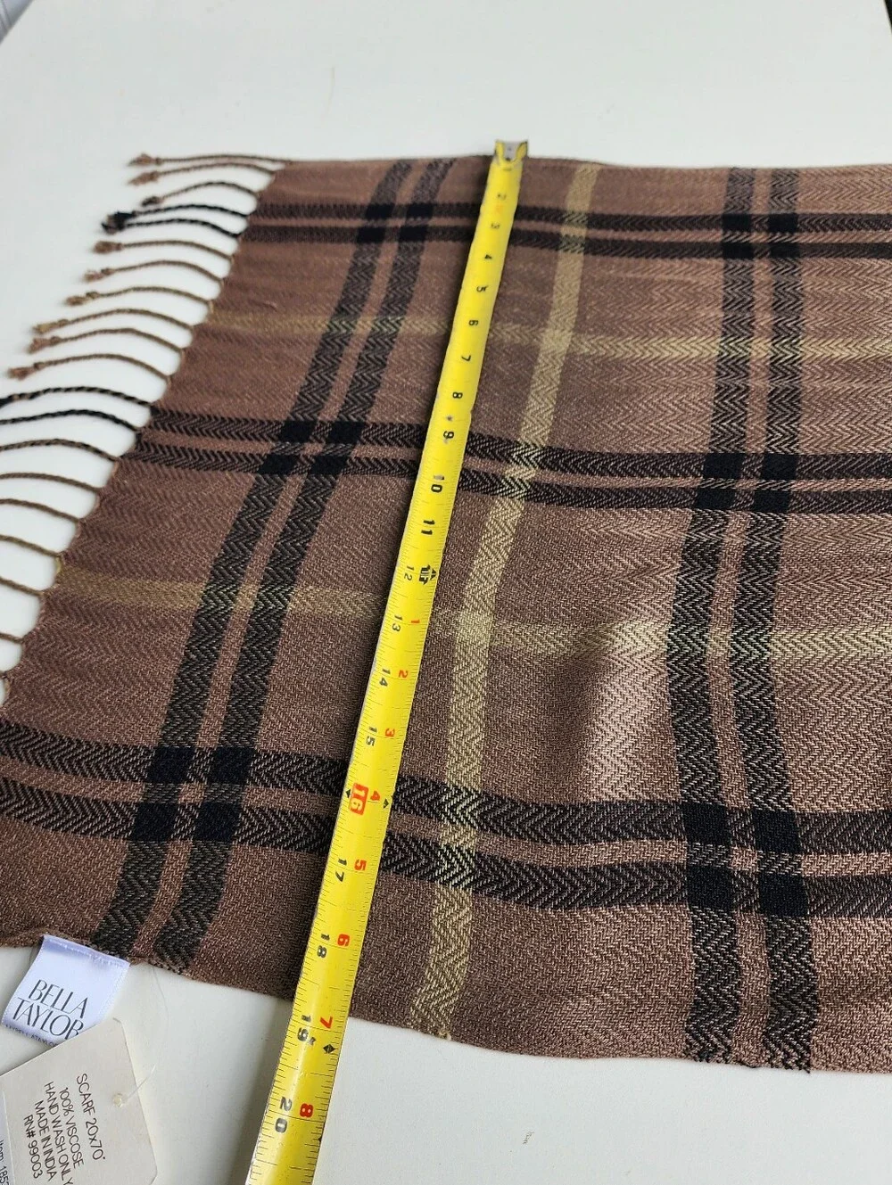 NWT BELLA TAYLOR Brown Black Plaid Rectangular Plaid Scarf  70